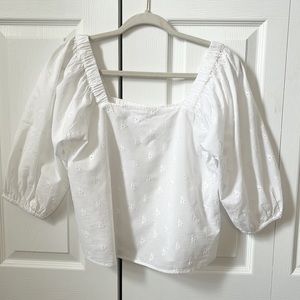 CHELSEA & THEODORE  square-neck eyelet embroidered white cotton top size XS